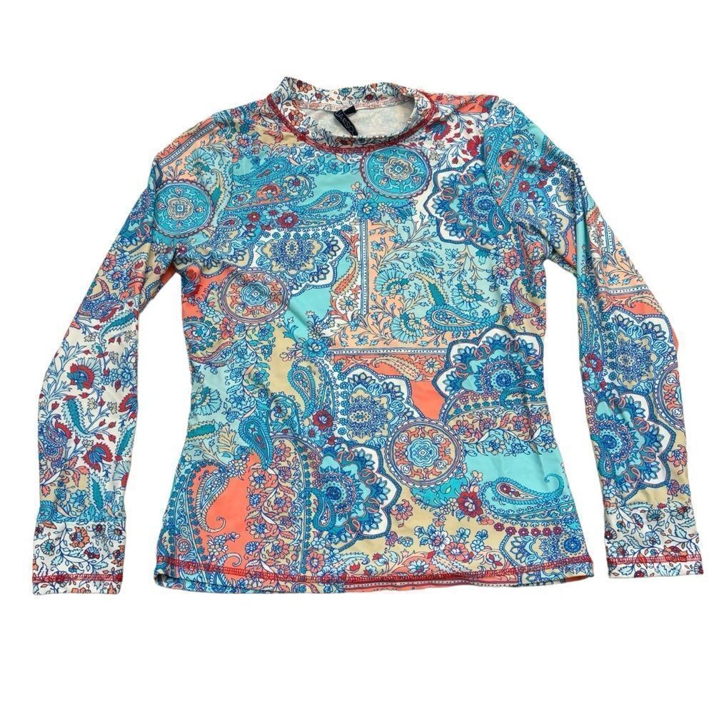 Ladies Aqua Et Sol Long Sleeve Floral Print Rash‎ Guard Size Medium